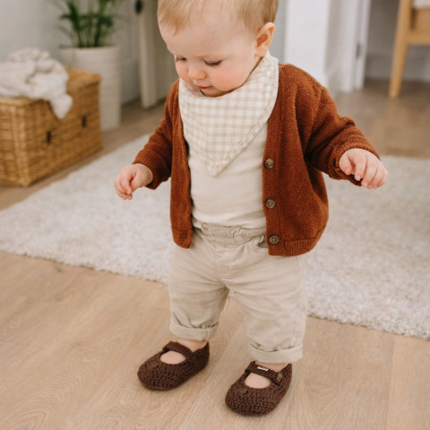 Botičky děti letní hnědá miminko léto háčkované vzdušné botičky unisex celoroční handmade lehoučké capáčky balerinky tmavěhnědá 