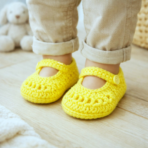 Botičky děti letní žlutá miminko léto háčkované vzdušné botičky unisex celoroční handmade lehoučké capáčky balerinky svítivěžlutá fosforověžlutá 
