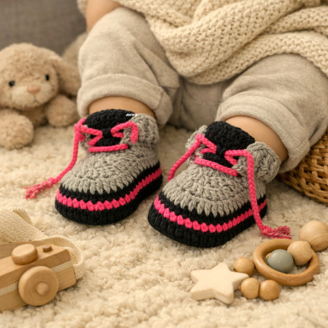 Tenisky děti růžová letní bavlna černá šedá miminko léto háčkované tenisky botičky handmade capáčky polyester 