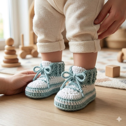 Tenisky děti letní bavlna bílá miminko léto tyrkysová háčkované tenisky botičky handmade capáčky kecky polyester 