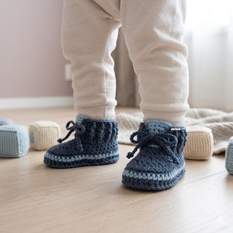 Tenisky děti modrá letní bavlna klučičí miminko léto háčkované kluk tenisky světlemodrá botičky tmavěmodrá handmade capáčky kecky polyester 