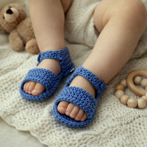 Sandálky děti modrá letní klučičí miminko léto háčkované vzdušné kluk botičky handmade lehoučké capáčky džínová sandálky 