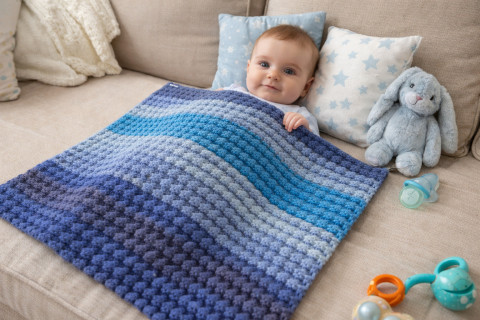 Deka pro miminko děti modrá deka miminko háčkované akryl atelier přikrývka kluk handmade na focení mimi 