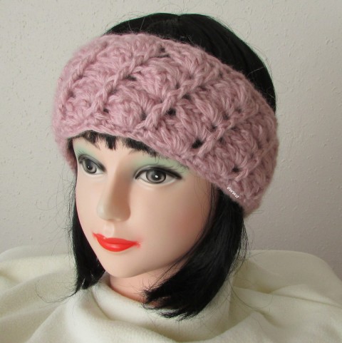 Čelenka zima růžová dámská čelenka zimní akryl starorůžová vlna teplá hřejivá na hlavu pro ženy moher 
