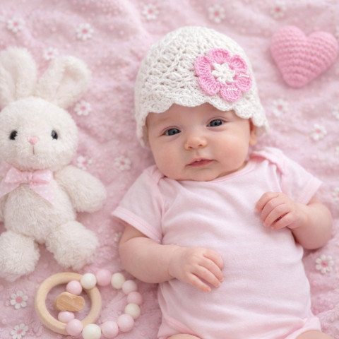 Čepička děti růžová háčkovaná jarní čepička holčička holčičí letní vzdušná bílá jaro miminko léto holka handmade 