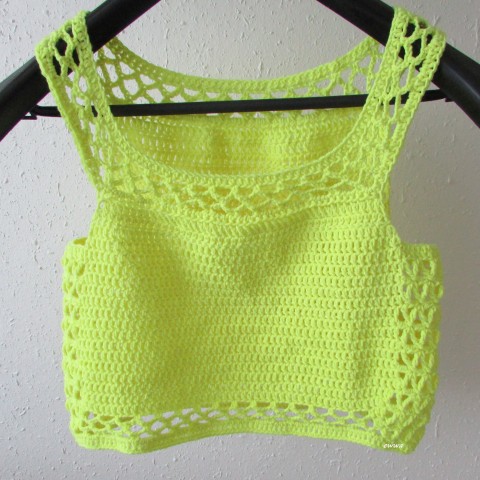 Háčkovaný dámský top letní bavlna ženy žlutá top léto háčkované akryl tílko dámské bolerko crochet fosforová crop top háčkovaný top fosforově žlutá 