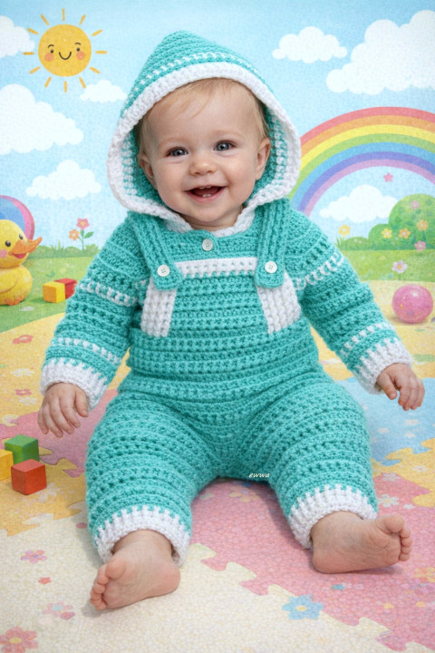 Souprava děti holčička holčičí bílá klučičí souprava zimní háčkované akryl kalhoty kluk mentolová svetřík kabátek kapuce unisex handmade lacl ewwa svetřík s kapucí kalhoty s laclem tyekysová 