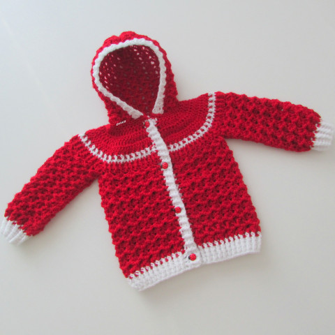 Svetřík s kapuckou červená děti holčička holčičí bílá svetr háčkované svetřík zapínání kapuce celoroční crochet s kapucí kapucka ewwa hoodie 