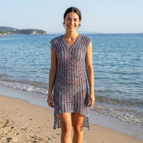 Háčkované plážové šaty / tunika modrá tunika bílá černá šaty béžová léto háčkované plážová letn handmade dírkovaná lehoučká í přes plavky 