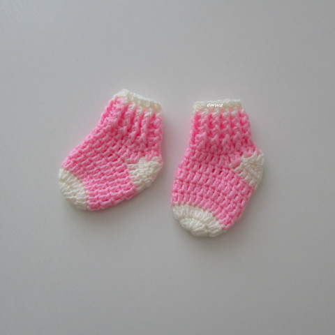 Dětské ponožky (0 - 3 měs.) děti růžová holčička holčičí miminko zimní háčkované ponožky hřejivé smetanová celoroční mimi crochet 