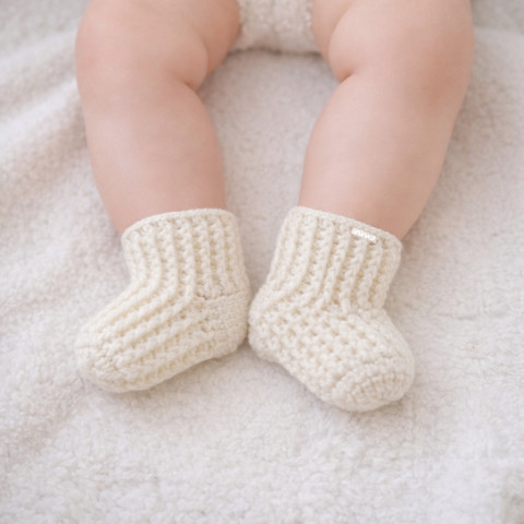 Dětské ponožky (0 - 3 měs.) děti miminko háčkované ponožky hřejivé smetanová unisex celoroční mimi crochet perlová zimní 