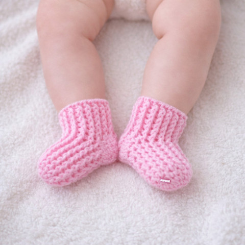 Dětské ponožky (3 - 6 měs.) děti růžová holčička holčičí miminko háčkované ponožky hřejivé celoroční mimi crochet 