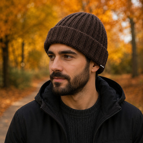 Čepice unisex zima velká čepice háčkovaná hnědá pružná zimní akryl unisex hřejivá crochet debilka 
