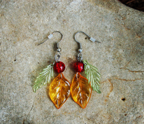 Náušnice Elizabeth 2 podzim list listy lístek lístky lístečky lísteček bobule 