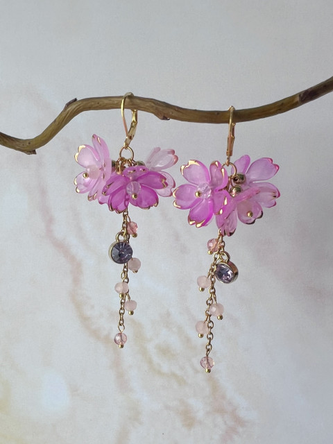 Růžové květy - náušnice korálky květy květiny řetízek nerez ocel swarovski zirkon steel 