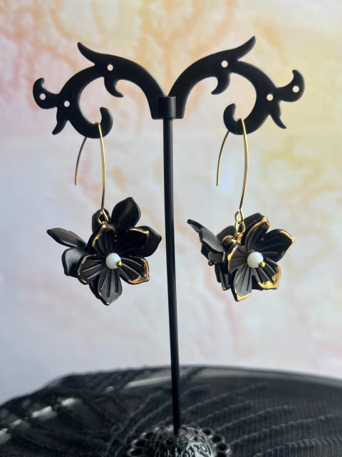 Černé květy - náušnice korálky květy květiny nerez ocel steel 
