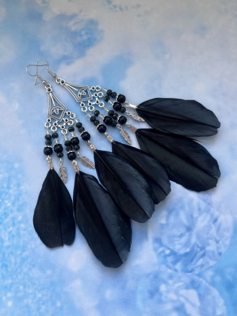 Peříčkové černé náušnice léto extravagantní nerez ocel festival dovolená peří peříčka sváteční na ples do divadla 