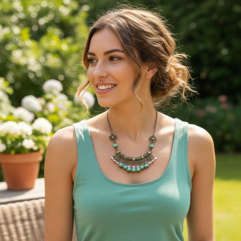 Pastelový Orient - náhrdelník lososová pistáciová orient mentol pastelová 