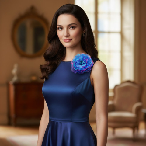 Brož Pivoňka modrá brož květina organza pivoňka střapatka 