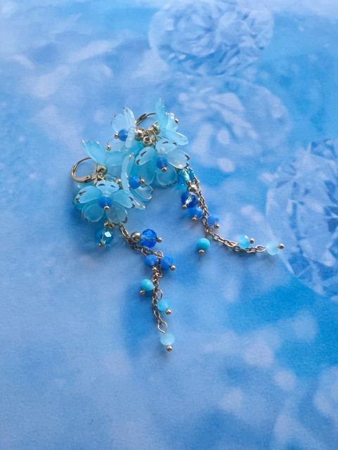 Světle modré květy - náušnice korálky zlatá květy květiny řetízek nerez ocel steel 