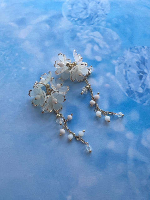 Smetanové květy - náušnice korálky zlatá květy květiny řetízek nerez ocel steel 