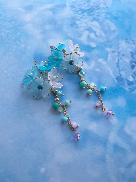 Červánkové květy - náušnice korálky zlatá květy květiny řetízek nerez ocel steel 