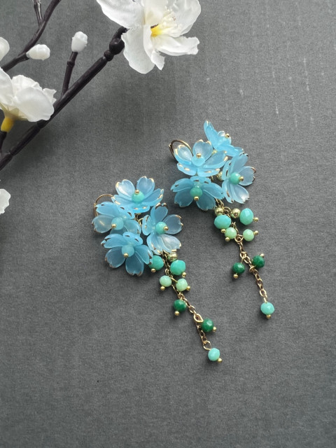 Jezerní květy - náušnice korálky zlatá květy květiny řetízek nerez ocel steel 