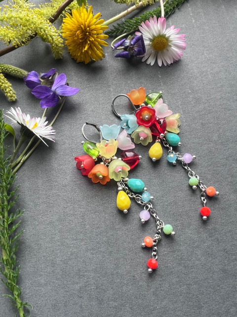 Barevné zvonečkové náušnice korálky řetízek nerez ocel zvonečky steel 