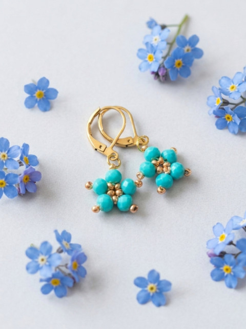 Tyrkysové květinkové náušnice-Steel korálky šití nerez ocel květinky steel 