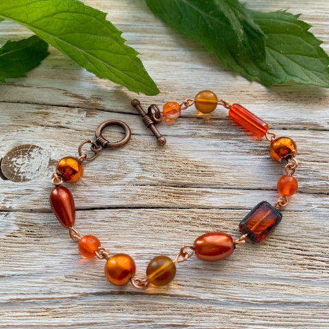 Rezavý náramek náramek korálky oranžová rezavá měděná 