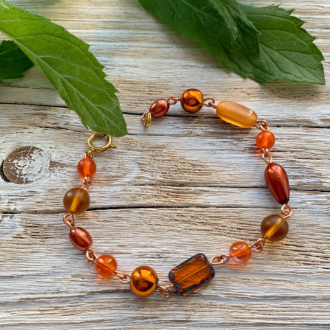 Rezavý náramek 02 náramek korálky oranžová rezavá měděná 