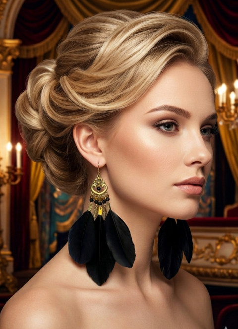 Peříčkové černo zlaté náušnice léto extravagantní nerez ocel festival dovolená peří peříčka sváteční na ples do divadla 