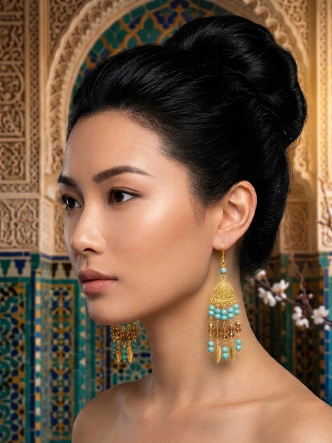 Tyrkysový Orient - náušnice korálky zlatá nerez ocel tyrkys orient steel 