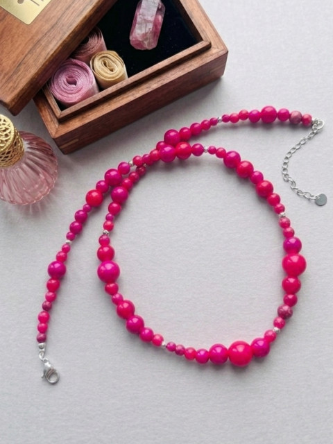 Fuchsiové perlové korálky - S.Steel korálky růžová stříbrná perličky perly fuchsie nerez ocel 