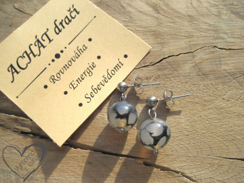 NÁUŠNICE PUZETY - ACHÁT DRAČÍ náušnice minerál minerální pro alergiky puzetkové  NÁUŠNICE PUZETY - ACHÁT DRAČÍ náušnice minerál minerální pro alergiky puzetkové