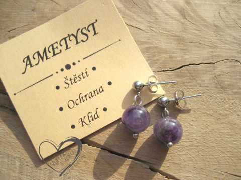 NÁUŠNICE PUZETY - AMETYST náušnice minerál minerální pro alergiky puzetkové  NÁUŠNICE PUZETY - AMETYST náušnice minerál minerální pro alergiky puzetkové