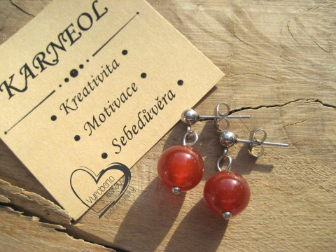 NÁUŠNICE PUZETY NEREZ OCEL KARNEOL náušnice minerál minerální pro alergiky puzetkové  NÁUŠNICE PUZETY NEREZ OCEL KARNEOL náušnice minerál minerální pro alergiky puzetkové