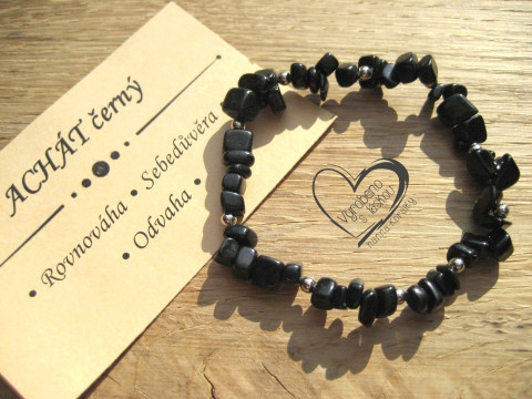 NÁRAMEK S MINERÁLEM - ACHÁT ČERNÝ náramek minerál gumička zlomky minerální sekaný  NÁRAMEK S MINERÁLEM - ACHÁT ČERNÝ náramek minerál gumička zlomky minerální sekaný