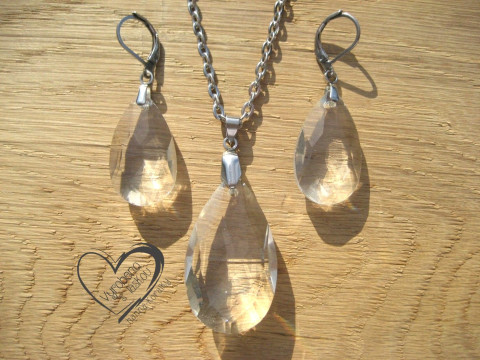 SADA Z NEREZ OCELI VELKÉ BÍLÉ KAPKY ocelový řetízek náušnice slza  SADA Z NEREZ OCELI VELKÉ BÍLÉ KAPKY ocelový řetízek náušnice slza