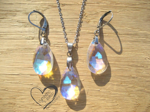 SOUPRAVA Z NEREZ OCELI DUHOVÉ KAPKY ocelový řetízek náušnice sada  SOUPRAVA Z NEREZ OCELI DUHOVÉ KAPKY ocelový řetízek náušnice sada