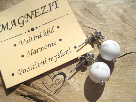 NÁUŠNICE - NEREZ OCEL - MAGNEZIT náušnice minerál minerální pro alergiky puzetkové  NÁUŠNICE - NEREZ OCEL - MAGNEZIT náušnice minerál minerální pro alergiky puzetkové