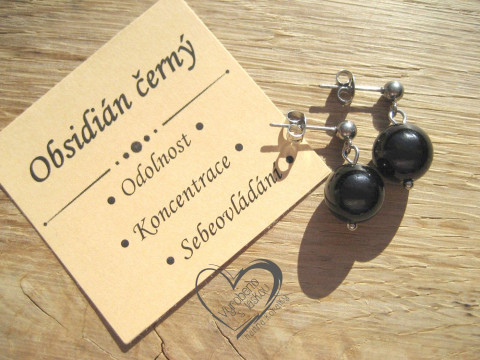 NÁUŠNICE NEREZ OCEL  OBSIDIÁN ČERNÝ náušnice minerál minerální pro alergiky puzetkové  NÁUŠNICE NEREZ OCEL  OBSIDIÁN ČERNÝ náušnice minerál minerální pro alergiky puzetkové
