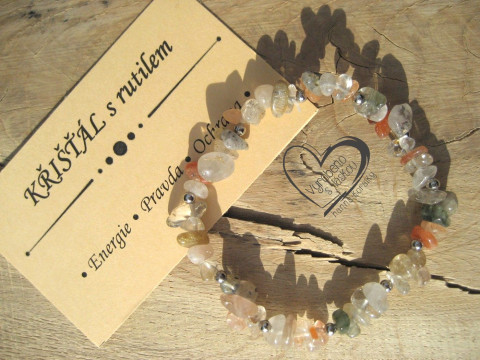 PRUŽNÝ NÁRAMEK KŘIŠŤÁL S RUTILEM I. náramek minerál gumička zlomky minerální sekaný  PRUŽNÝ NÁRAMEK KŘIŠŤÁL S RUTILEM I. náramek minerál gumička zlomky minerální sekaný