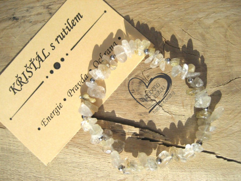 NÁRAMEK - KŘIŠŤÁL S RUTILEM II. náramek minerál gumička zlomky minerální sekaný  NÁRAMEK - KŘIŠŤÁL S RUTILEM II. náramek minerál gumička zlomky minerální sekaný