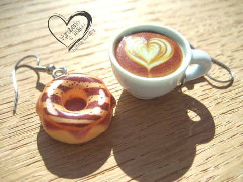 MODRÉ CAPPUCCINO S DONUTEM veselé hravé sranda náušnice  MODRÉ CAPPUCCINO S DONUTEM veselé hravé sranda náušnice