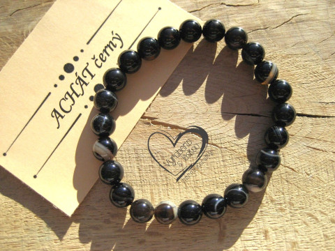 Náramek Achát černý 8mm náramek minerál minerální pro alergiky  Náramek Achát černý 8mm náramek minerál minerální pro alergiky