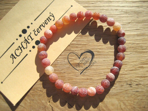 Náramek Achát červený matný 6mm náramek minerál minerální pro alergiky  Náramek Achát červený matný 6mm náramek minerál minerální pro alergiky