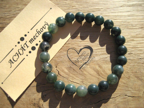 Náramek Achát mechový 8mm náramek minerál minerální pro alergiky  Náramek Achát mechový 8mm náramek minerál minerální pro alergiky