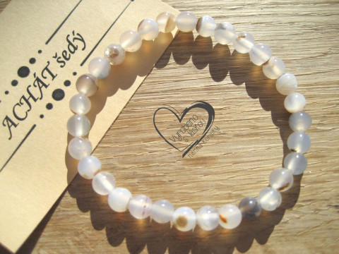 Náramek Achát šedý 6mm náramek minerál minerální pro alergiky  Náramek Achát šedý 6mm náramek minerál minerální pro alergiky