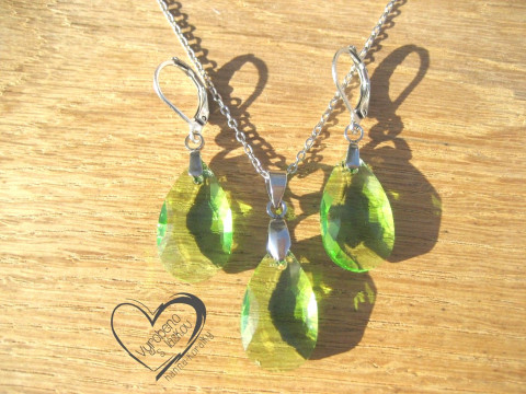 Souprava z nerez oceli zelené kapky ocelový řetízek náušnice slza  Souprava z nerez oceli zelené kapky ocelový řetízek náušnice slza